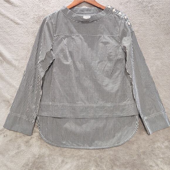 J. Crew Womens Black White High Low Striped Funnelneck Poplin Blouse Size 2 - Picture 1 of 10
